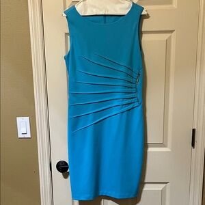Ivanka Trump Turquoise Sleeveless Sheath Dress with Side Pleat Accents